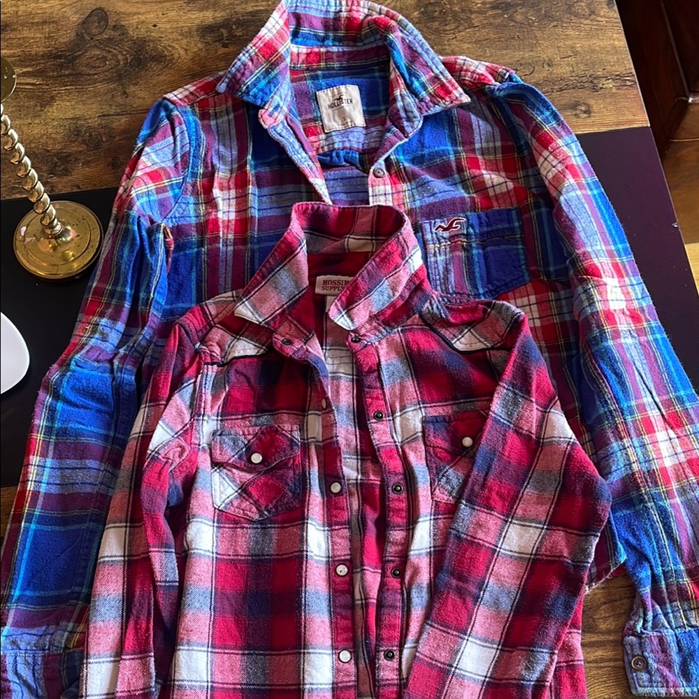 Hollister and Mossimo Small Size Red and Blue Plaid Shirts perfect for spring